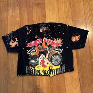 Betty Boop Born to Rule Biker Crop‎ Tee size L